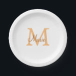 Assiettes En Carton simple minimal ajouter nom monogramme orange marro<br><div class="desc">beau design</div>