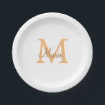 Assiettes En Carton simple minimal ajouter nom monogramme orange marro<br><div class="desc">beau design</div>