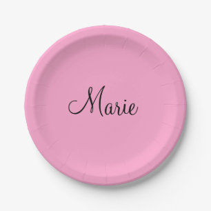 Assiettes En Carton simple minimal rose clair ajoutez votre nom fémini