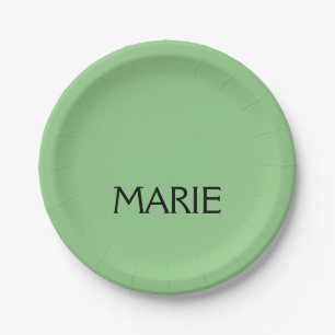 ASSIETTES EN CARTON SIMPLE MINIMAL VERT AJOUTEZ VOTRE NOM TEXTE CADEAU