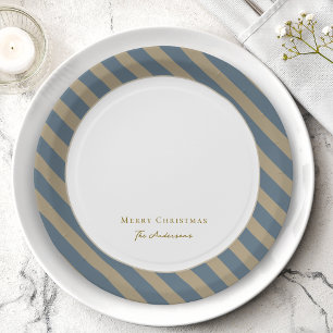 Assiettes En Carton Simple minimaliste Bleu et Beige Joyeux Noël