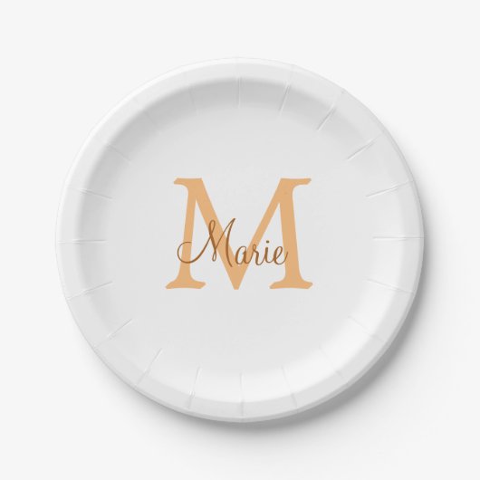 Assiettes En Carton simple minimum ajouter nom monogramme orange brun (Devant)