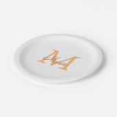 Assiettes En Carton simple minimum ajouter nom monogramme orange brun  (Angle)