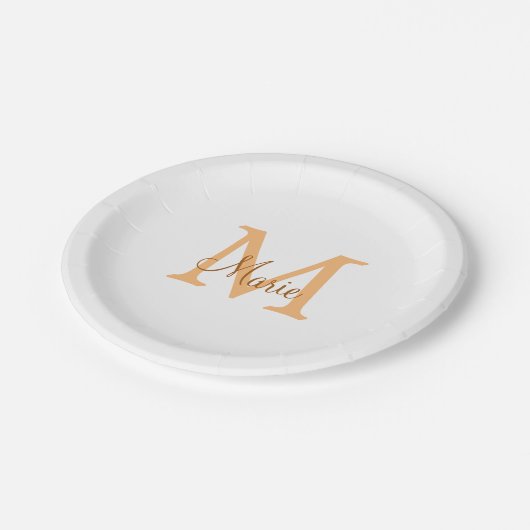 Assiettes En Carton simple minimum ajouter nom monogramme orange brun (Angle)