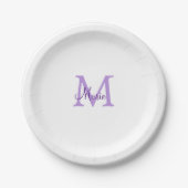 Assiettes En Carton simple minimum ajouter nom monogramme rose    redj (Devant)