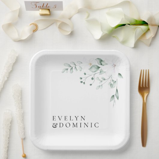 Assiettes En Carton Simple Modern Greenery Foliage Wedding Party (Mariage)