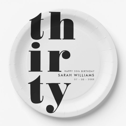 Assiettes En Carton Simple moderne 30e fête d'anniversaire (Devant)