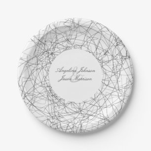 Assiettes En Carton Simple Moderne Mariage Artistique Noir et Blanc