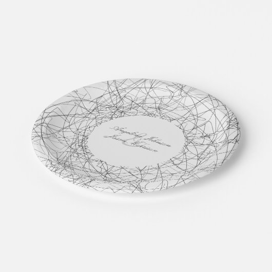 Assiettes En Carton Simple moderne Mariage d'art noir et blanc (Angle)
