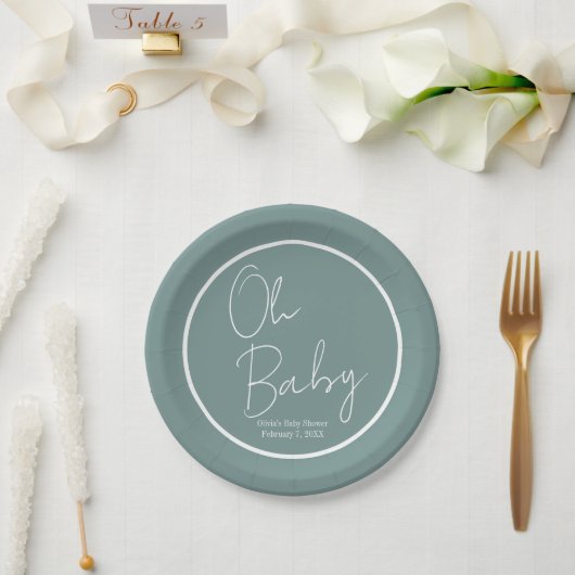 Assiettes En Carton Simple moderne Oh Baby Sage Baby shower vert (Mariage)