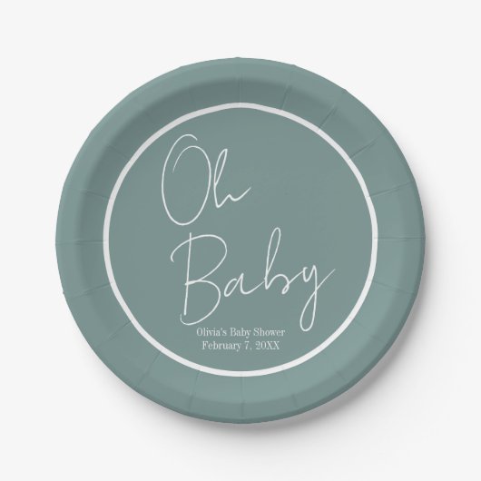 Assiettes En Carton Simple moderne Oh Baby Sage Baby shower vert (Devant)