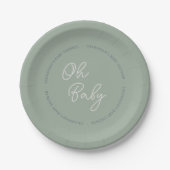 Assiettes En Carton Simple moderne Oh Baby Script Sage Douche verte (Devant)