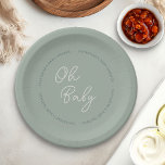 Assiettes En Carton Simple moderne Oh Baby Script Sage Douche verte<br><div class="desc">Simple et neutre Oh Baby, plaques de papier baby shower personnalisées avec écriture manuscrite douce et typographie moderne. Le design tricolore est en vert sauge, turquoise foncé et crème de galets - qui sont tous très faciles à changer dans l'outil de conception si vous voulez créer votre propre palette de...</div>