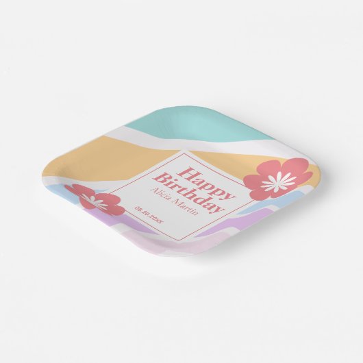 Assiettes En Carton Simple moderne Pastel Fleur arc-en-ciel Anniversai (Angulaire)