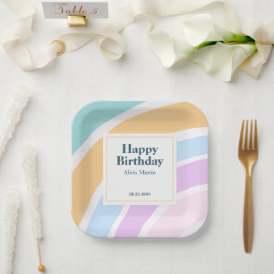 Assiettes En Carton Simple moderne Pastel Rainbow Joyeux Anniversaire