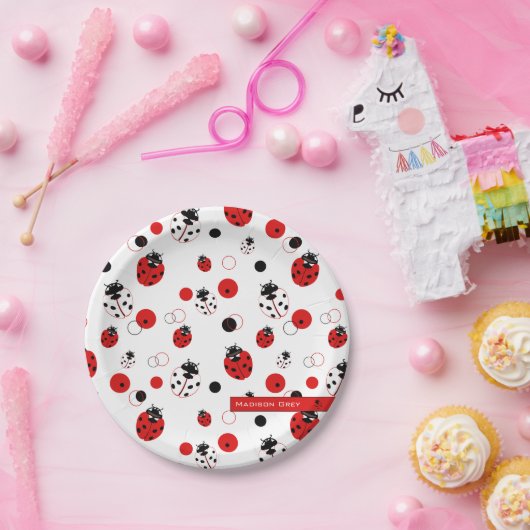 Assiettes En Carton Simple Motif Ladybug rouge, noir et blanc (Fête)