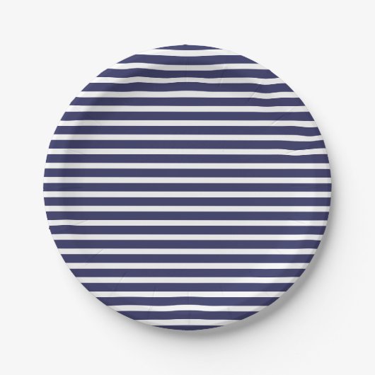 Assiettes En Carton Simple Navy Blue White Stripes Motif (Devant)