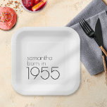 Assiettes En Carton Simple né en 1955 Black 70th Birthday Party<br><div class="desc">Simple Né en 1955 Black Text 70th Birthday Party. Une élégance simple. Personnalisez facilement le texte selon vos besoins.</div>