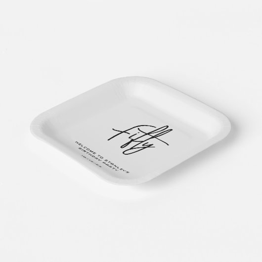 Assiettes En Carton Simple Noir et Blanc Cinquante Anniversaire (Angulaire)