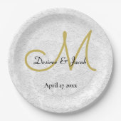 Assiettes En Carton Simple or blanc noir élégant mariage Monogramme (Devant)