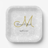 Assiettes En Carton Simple or blanc noir élégant mariage Monogramme (Recto)