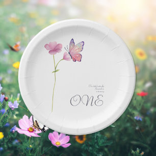 Assiettes En Carton Simple Papillon Aquarelle Élégant pour 1er Anniver