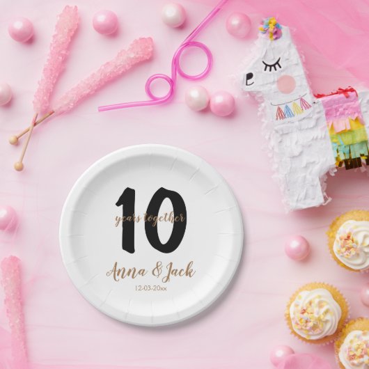Assiettes En Carton simple personnalisé 10 ans nom date (Fête)