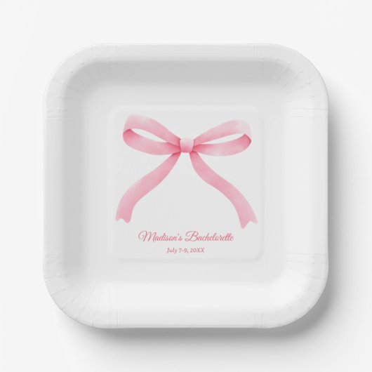 Assiettes En Carton Simple Pink Bow Girl Bachelorette Party (Recto)