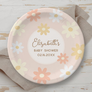 Assiettes En Carton Simple Rétro Chic Fille Bohème Baby Shower Fleur d