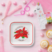 Assiettes En Carton Simple Rouge Poinsettia Fleur Joyeux Noël Blanc (Fête)