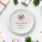 Assiettes En Carton Simple Rouge Ruban Bow Aquarelle Holly Noël