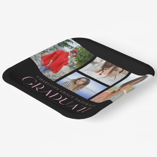 Assiettes En Carton Simple Script Multi Photo Grad Graduation Party (Angulaire)