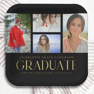 Assiettes En Carton Simple Script Multi Photo Grad Graduation Party