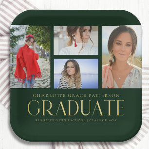Assiettes En Carton Simple Script Multi Photo Grad Graduation Party