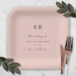 Assiettes En Carton Simple Solid Color Light Pink Wedding Monogram<br><div class="desc">Simple couleur solide clair rose Mariage Monogramme Réception Plaques de papier personnalisées. Ce mariage moderne ou tout autre événement Design de plaque papier est simple et minimal avec une couleur arrière - plan unie et des polices de script de calligraphie signature tendance. Montré dans la nouvelle palette de couleurs du...</div>