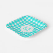 Assiettes En Carton Simple Turquoise simple En vichy Monogramme (Angulaire)