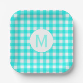 Assiettes En Carton Simple Turquoise simple En vichy Monogramme (Recto)