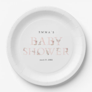 Assiettes En Carton Simple Typographie Florale Rose Baby Shower