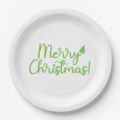 Assiettes En Carton Simple vert Joyeux texte de Noël en blanc (Devant)