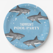 Assiettes En Carton Simple Whimsical Pool Party Requins Blue Ocean (Devant)