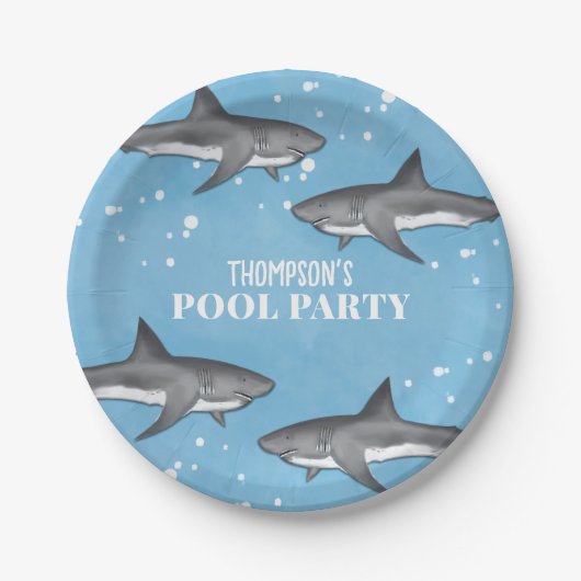 Assiettes En Carton Simple Whimsical Pool Party Requins Blue Ocean (Devant)