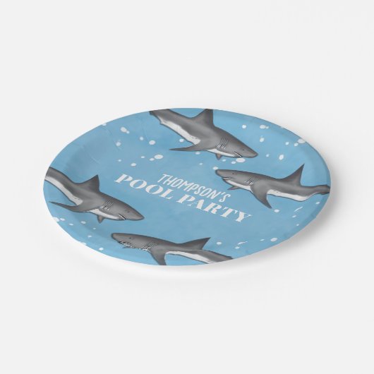 Assiettes En Carton Simple Whimsical Pool Party Requins Blue Ocean (Angle)