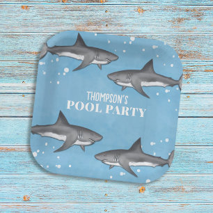 Assiettes En Carton Simple Whimsical Pool Party Requins Blue Ocean