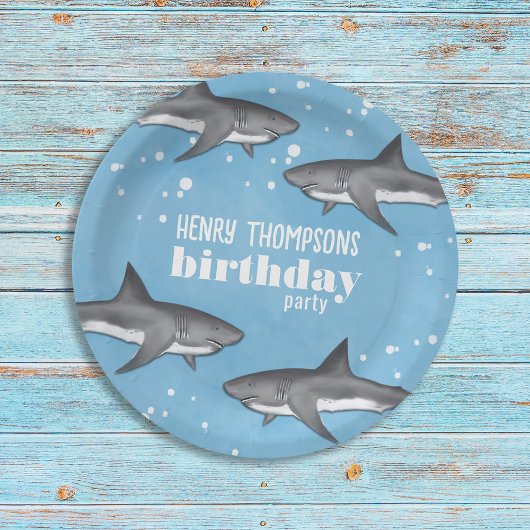 Assiettes En Carton Simple Whimsical Pool Party Requins Blue Ocean