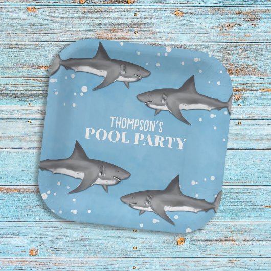 Assiettes En Carton Simple Whimsical Pool Party Requins Blue Ocean