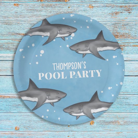 Assiettes En Carton Simple Whimsical Pool Party Requins Blue Ocean