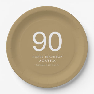Assiettes En Carton Simple White Text 90e Nom Gold Birthday Party