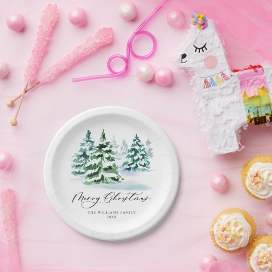 Assiettes En Carton Simplement élégant Pine Tree Noël Salutation (Fête)