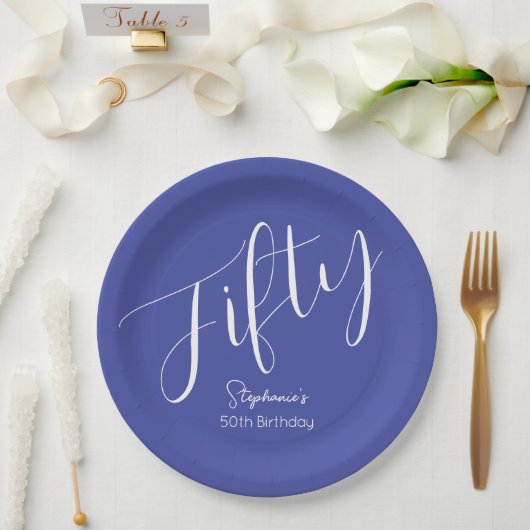 Assiettes En Carton Simply Modern Script Lavender 50e anniversaire (Mariage)