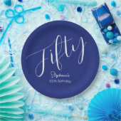 Assiettes En Carton Simply Modern Script Marine Blue 50th Birthday (Fête)